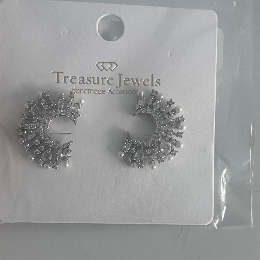 Treasure Jewels Silver and White Crystal Earrings